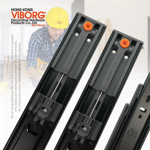 VIBORG 三节防尘缓冲自闭抽屉滑轨防夹手滚珠轨道铜阻尼静音导轨