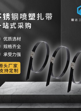 黑色喷塑工业使用长款金属不锈钢304电线自锁式扎带卡扣捆绑固定