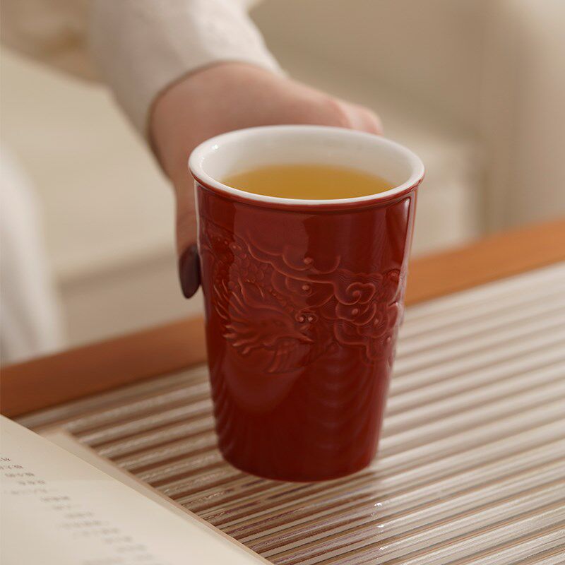 仲夏知己浮雕龙凤红色牙杯结婚牙刷杯子套装新婚漱口杯洗漱杯一对