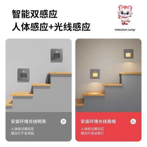86型嵌入式人体感应地脚灯过道楼梯踏步小夜灯感应灯LED踢脚灯