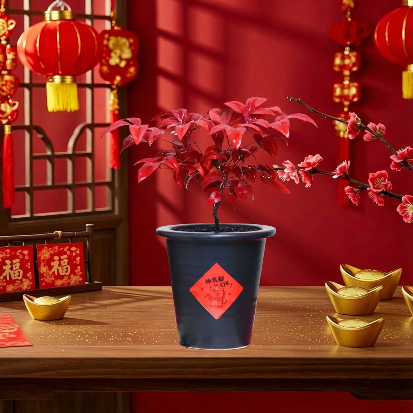 火焰南天竹黑色甜筒盆贴纸（神马都OK）桌面盆栽耐寒零下红色植物,鲜花速递/花卉仿真/绿植园艺,绿植,淘宝优惠券,粉丝福利购,淘宝优惠卷