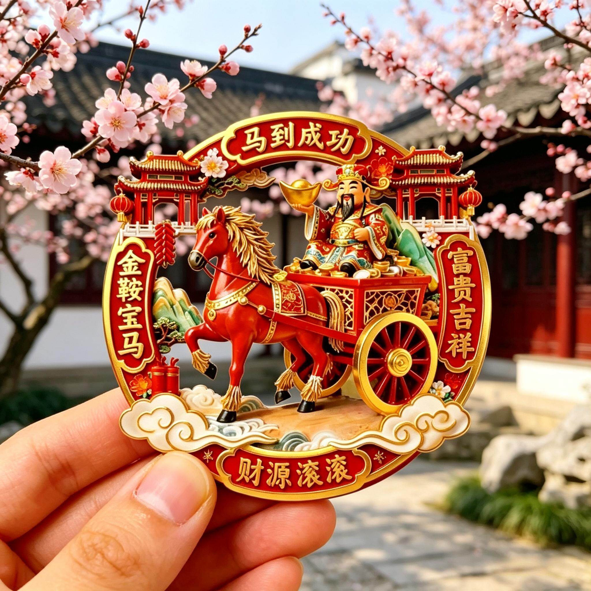 2026款马年金属冰箱贴3d立体浮雕马到成功磁吸门装饰贴定制
