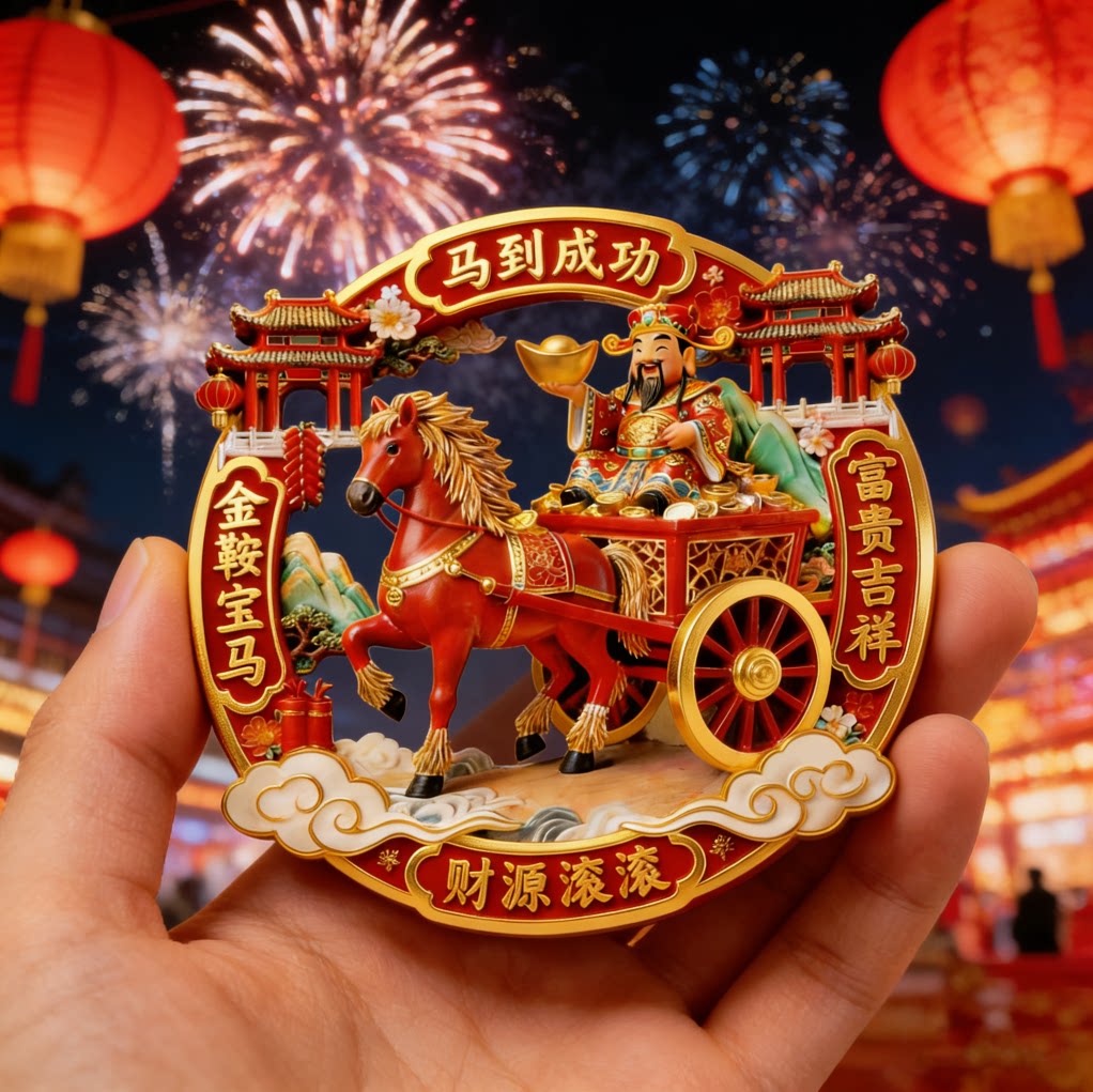 金属冰箱贴马年3d立体金属浮雕富贵吉祥款装饰磁吸门贴2026款定制