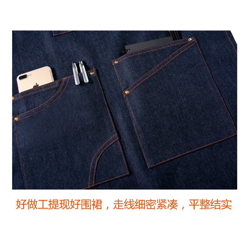 高级咖啡师专用围裙日式牛仔调酒师吧台画画奶茶店餐饮工作服定制