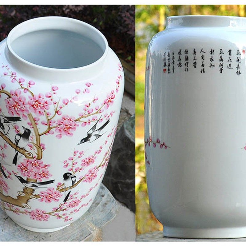 大师手绘陶瓷书画瓶 喜上眉梢创意花插瓶 新中式陶瓷艺术瓶
