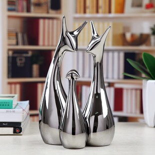 【吉祥三宝家居装饰工艺品 鹿家饰摆件 陶瓷电镀 一家三口摆放