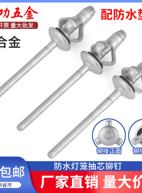 防水型灯笼抽芯铆钉铝合金折扣式折叠大帽沿抽杆心拉卯钉三爪铆钉