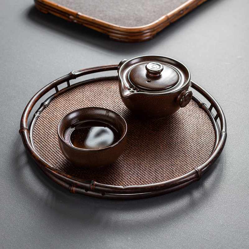 日本席面大漆茶盘 精品托盘 奉茶文盘干泡梅鹿竹收纳盘茶具竹托盘