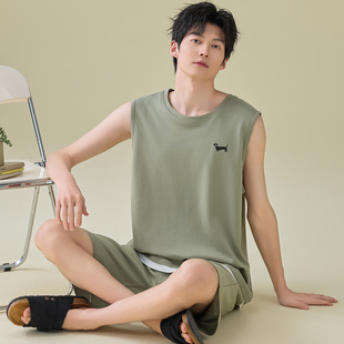 2026新款夏季男士睡衣纯棉简约风背心宽松舒适居家服套装可外穿