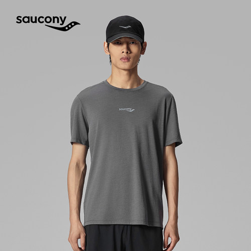 Saucony索康尼舒适圆领T百搭透气短袖休闲灰色t恤宽松运动男款T恤