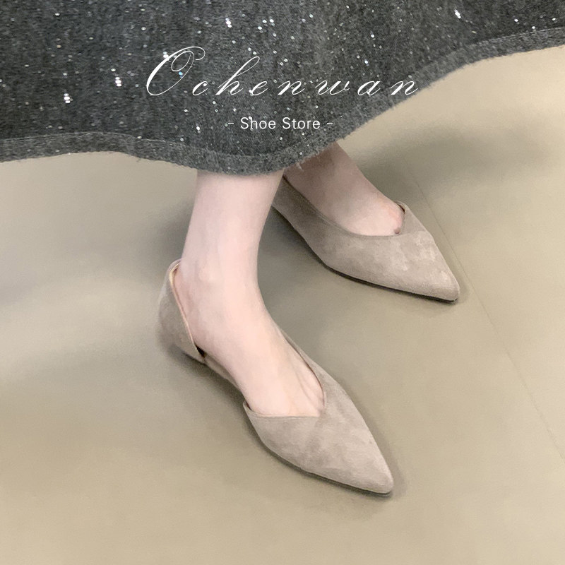 尖头显瘦绒面侧空时装单鞋春夏新款粗跟通勤气质凉鞋女,女鞋,浅口单鞋,淘宝优惠券,粉丝福利购,淘宝优惠卷