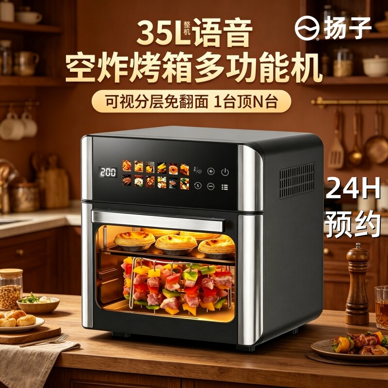 扬子新款家用小型电烤箱烘焙专用空气炸锅微波炉蒸烤三合一体机