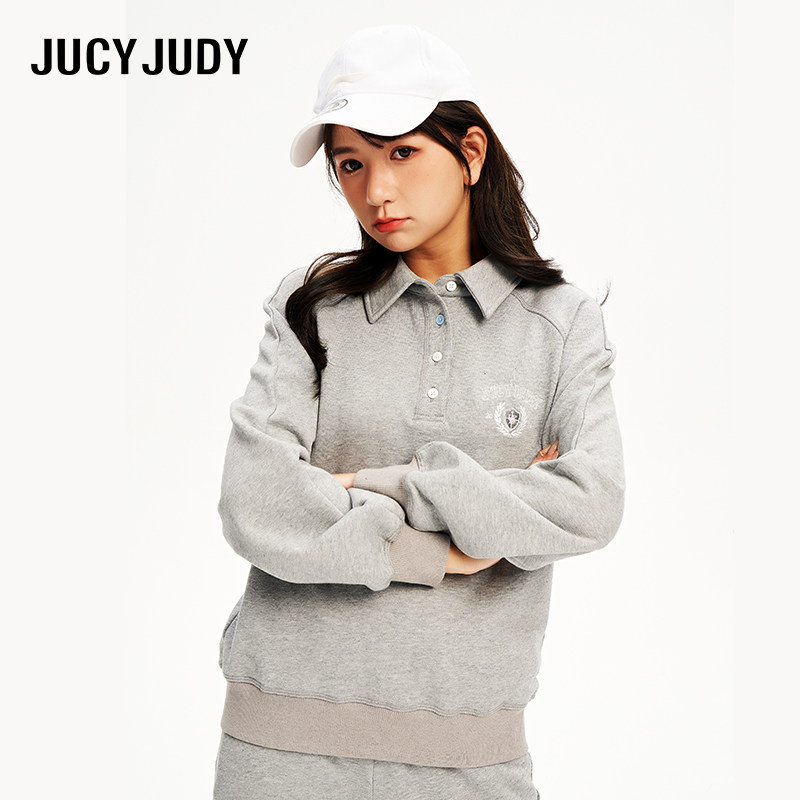 JucyJudy 简约复古运动风针织卫衣 2023秋季新款polo衫长袖上衣女
