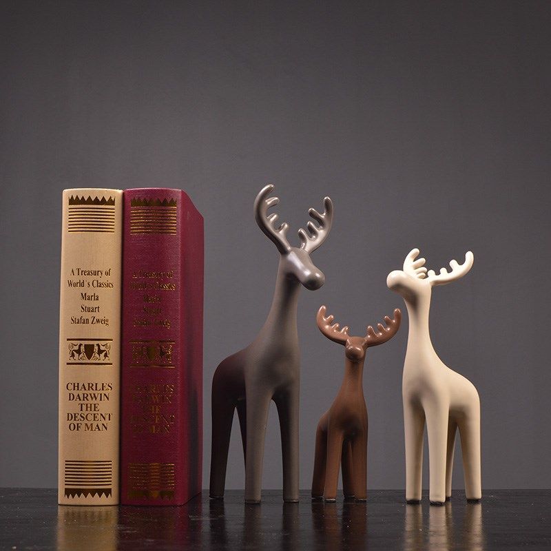 陶瓷鹿三件套创意现代摆件家居饰品客厅办公室酒柜卧室装饰工艺品