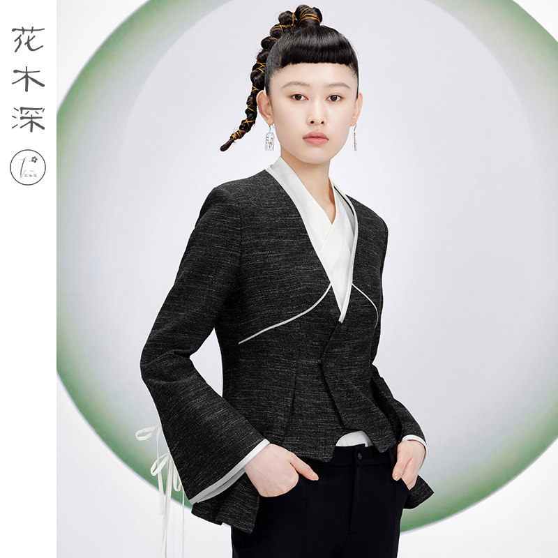 复古羊毛西装外套女国风黑色西服图片