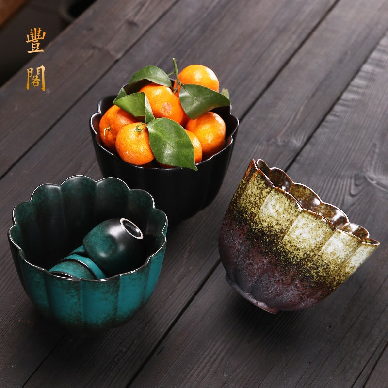 宋代窑变鎏金青釉莲花温酒碗宋代点茶执壶茶具配件瓜棱古风温酒碗