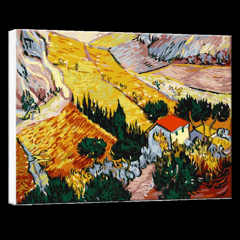 自油自画数字油画diy 手绘客厅卧室大幅风景田园装饰画丰收的季节
