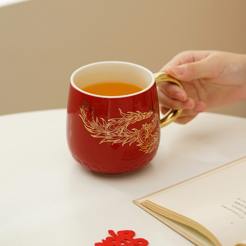 仲夏知己结婚洗漱杯套装一对陪嫁刷牙杯子红色陶瓷情侣牙杯漱口杯