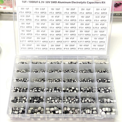 1500PCS 1UF~1500UF 6.3V-50V 36种SMD贴片铝电解电容器组合套件