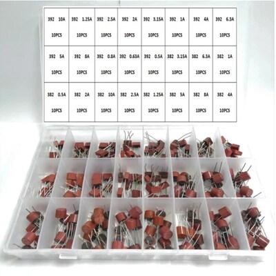 240PCS 392方形382圆型保险丝管250V慢断T 0.5A-10A 24种规格各10