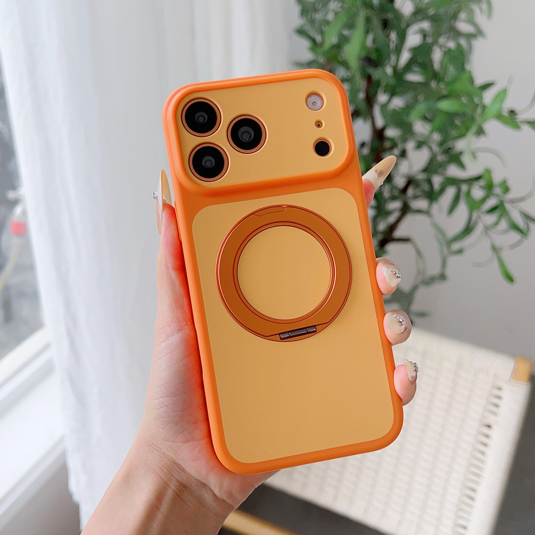润族全包肤感支架壳橙色适用于苹果17手机壳iPhone16promax防摔15PORMAX简约14proMax新款17promax保护套男