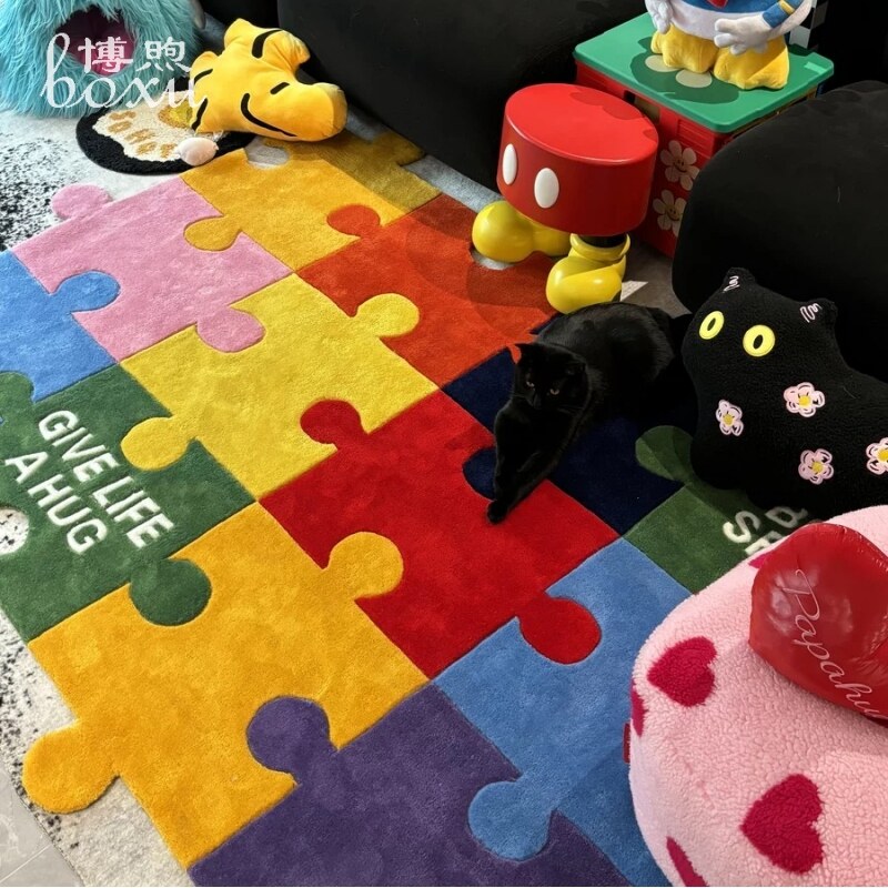 多巴胺彩色整张【手工腈纶客厅茶几地毯卧室床边创意地毯地垫