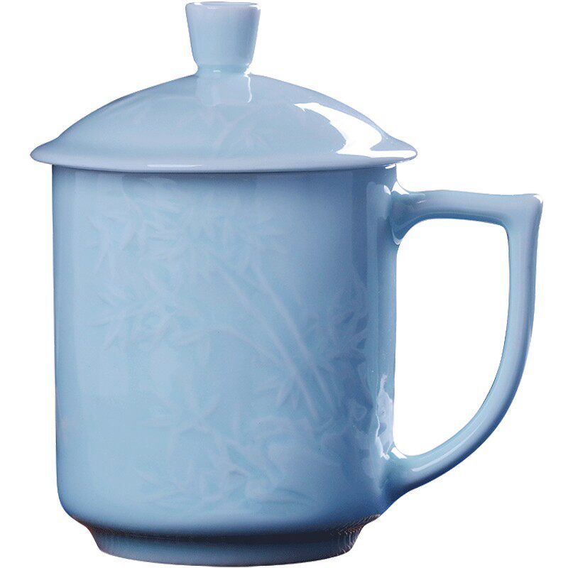 玉蝶景德镇茶杯陶瓷带盖水杯家用个人杯办公杯会议杯礼品杯盖杯