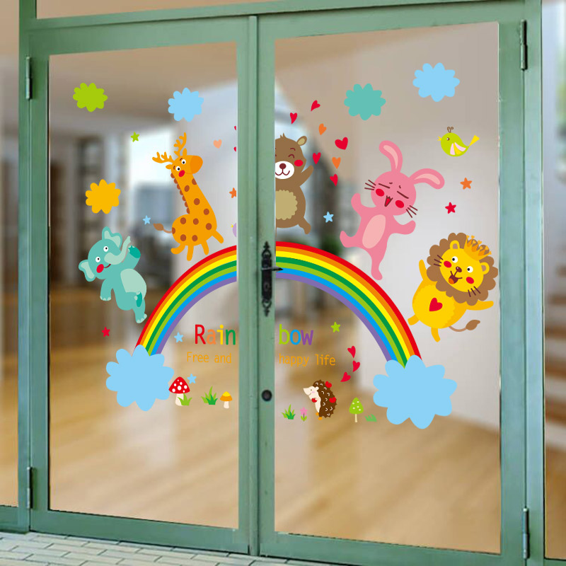 可爱卡通图案墙贴窗贴装饰玻璃门软装墙贴