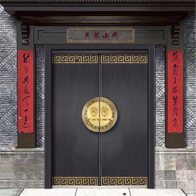 新中式仿古圆形别墅大门铜把手门锁插销复古纯铜实木门环黄铜拉手
