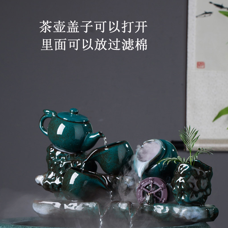 陶瓷流水喷泉招财加湿器循环水过滤器增氧养鱼盆客厅摆件家用造景