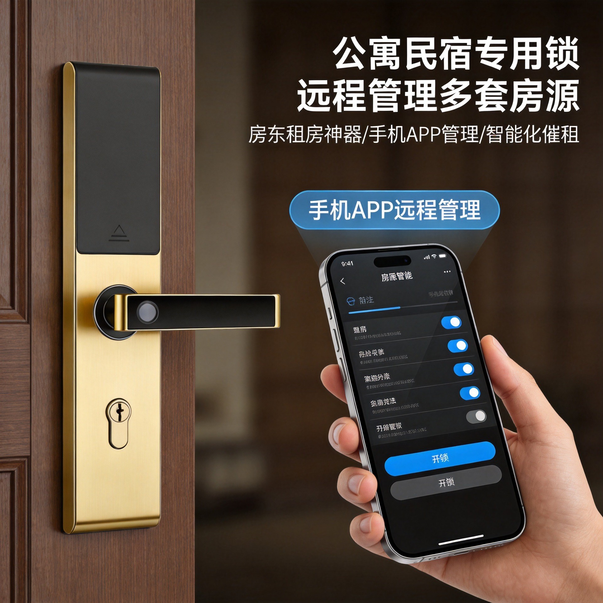 公寓民宿远程APP指纹密码智能锁