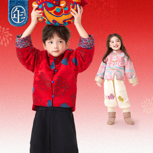 年衣新年装童装新中式儿童棉质外套冬男女加绒上衣拜年服红色唐装