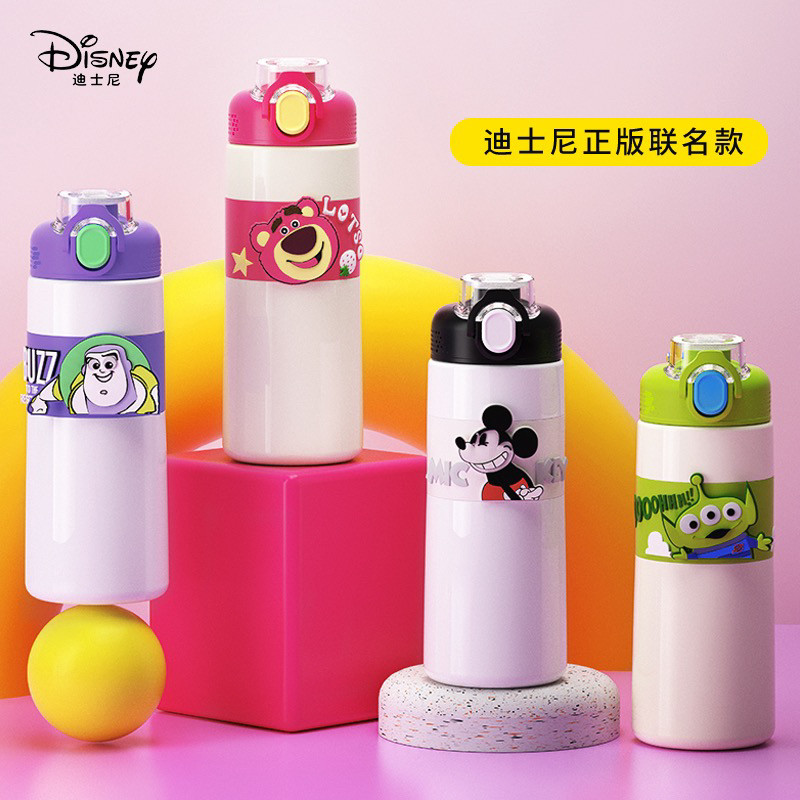 迪士尼双饮杯316不锈钢保温杯儿童吸管直饮一盖两双饮水杯保温壶