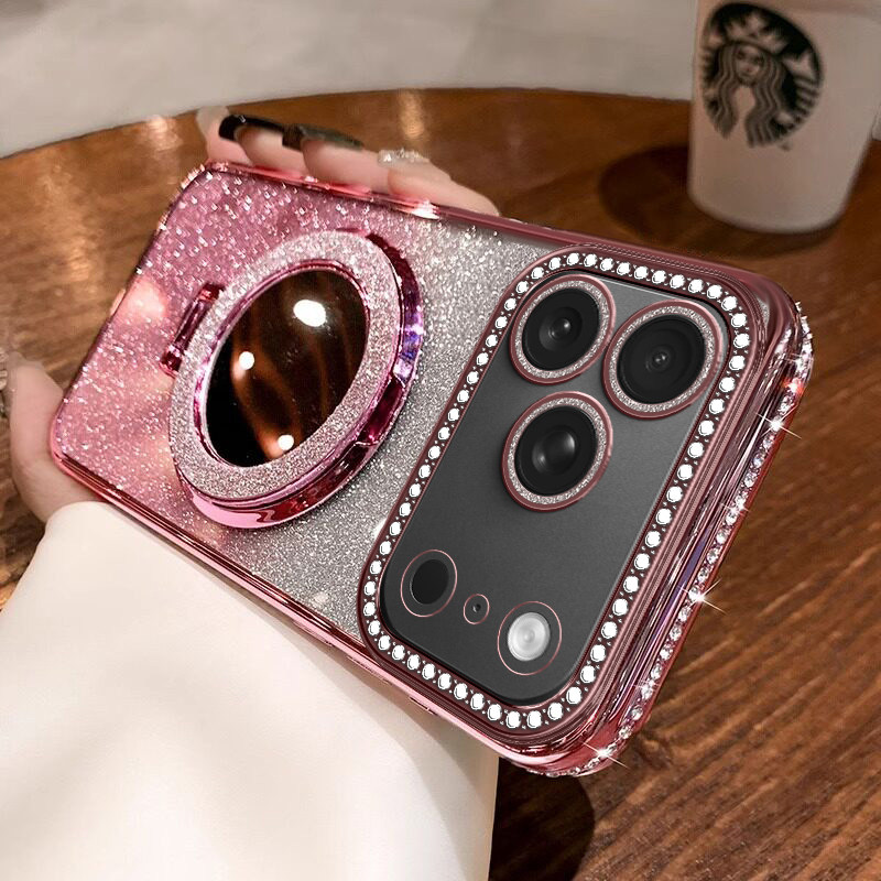 适用苹果17pro手机壳iphone17promax保护套max硅胶iphone全包边防摔软壳promax新款镜子支架ip女款外壳潮带钻