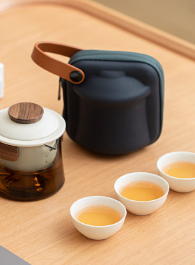 随身功夫快客玻璃杯壶包个人专用便携式茶具泡茶户外三杯一壶旅行