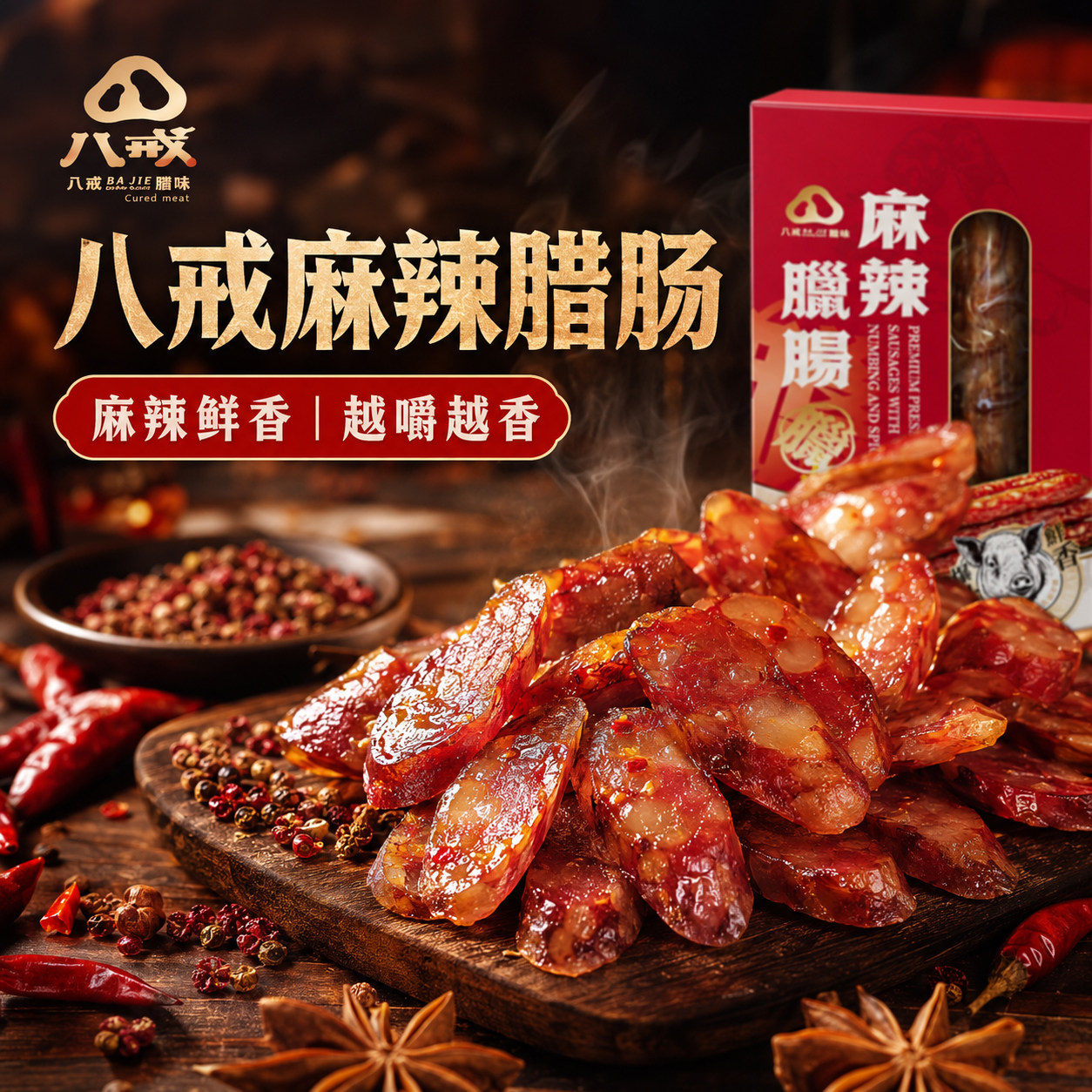 八戒麻辣腊肠盒装澳门特产麻辣鲜香越嚼越香新年好运