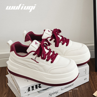 巫六七板鞋女2026新款小白鞋厚底增高休闲阔腿裤必备时尚百搭女鞋