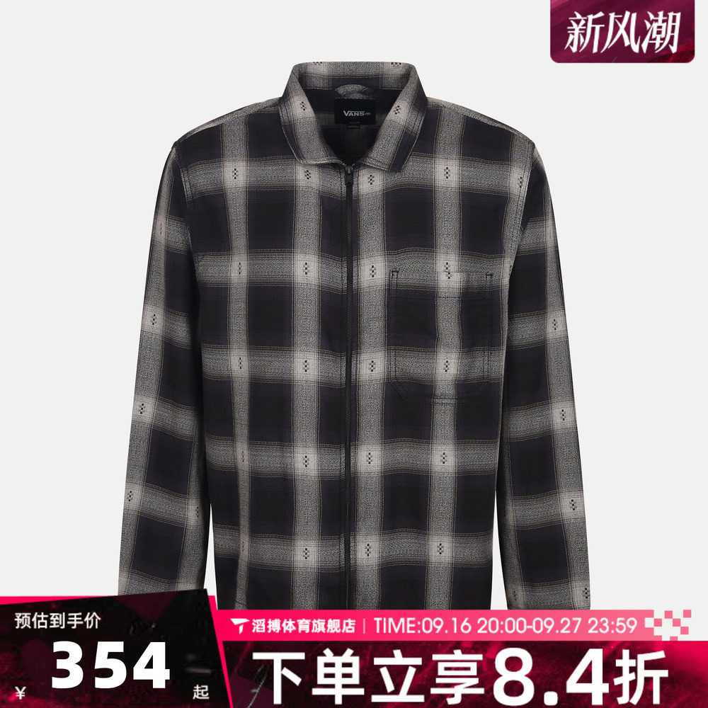 VANS范斯男子Larkspur Zip Plaid Flannel长袖衬衫VN000U57BLK