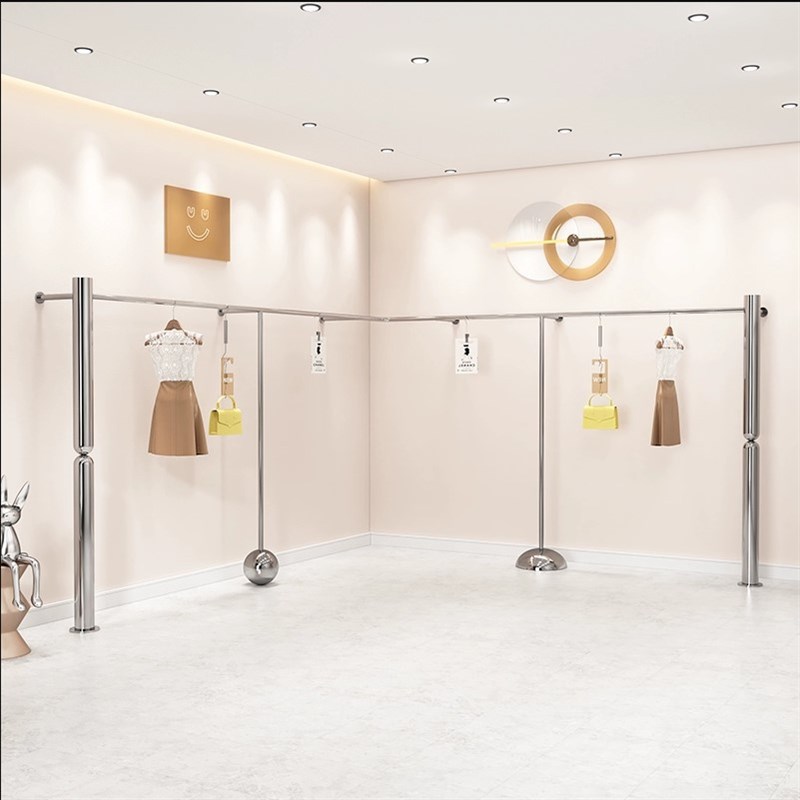 服装店展示架上墙壁挂式陈列架不锈钢童装挂衣架货架女装店落地架