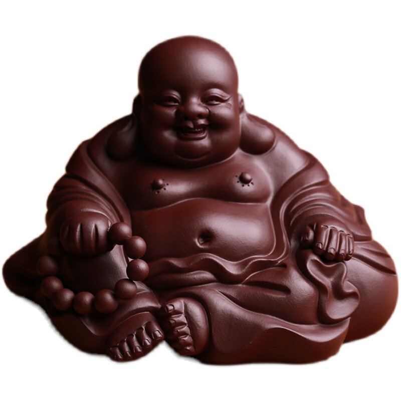 宜兴紫砂茶宠大肚弥勒佛摆件名家全手工笑佛罗汉雕塑茶玩可养