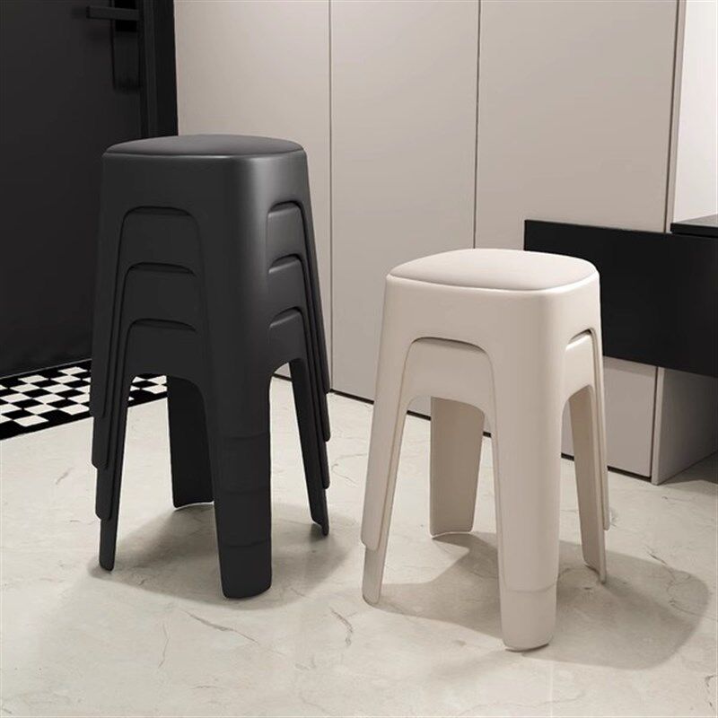 塑料凳子家用可叠放加厚软包方凳结实耐用高板凳客厅备用餐桌椅子