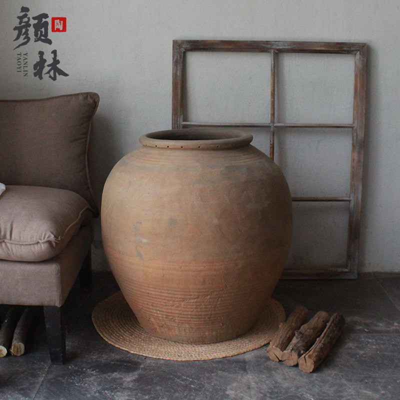 大翁瓶粗陶花瓶陶瓶陶缸景观花盆土缸民俗缸仿古土色陶罐旧缸老缸