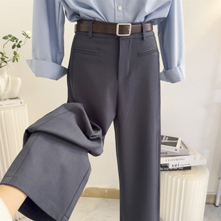 灰色西装裤女2026春夏垂感高腰窄版阔腿裤宽松直筒裤通勤休闲西裤