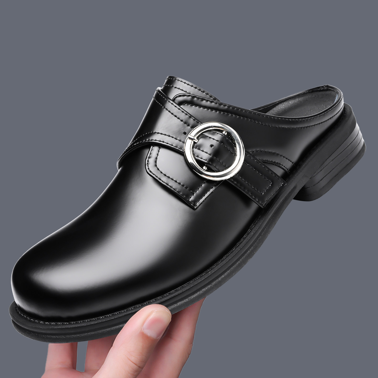 勃肯鞋男款松弛感老钱风增高半拖鞋包头厚底勃肯鞋男士休闲德比鞋