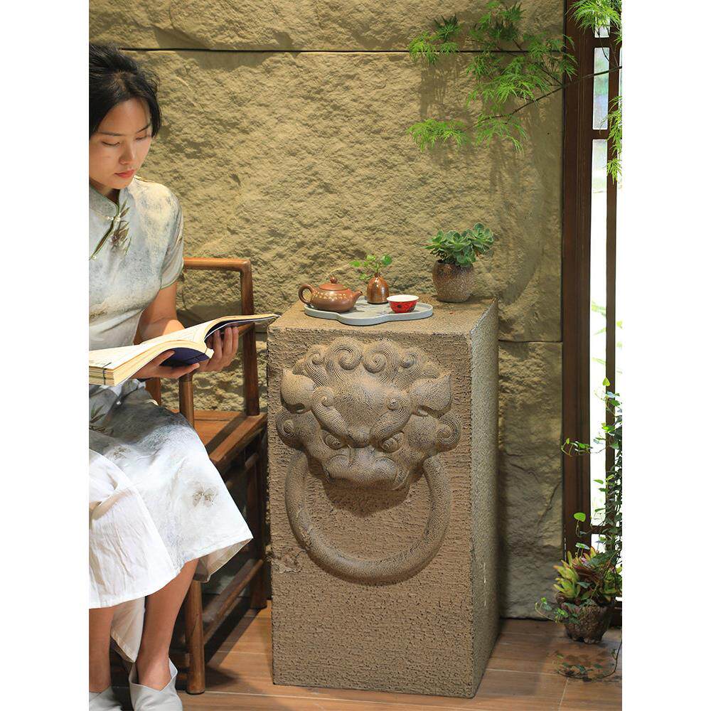 新中式示柱柱茶室装饰彷石户外花园庭院子花盆展WEE墩景底座落地