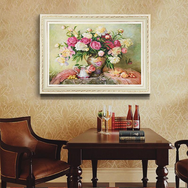 富贵牡丹花卉挂画餐桌餐厅装饰画墙壁画欧式饭厅单幅厨房美式油画