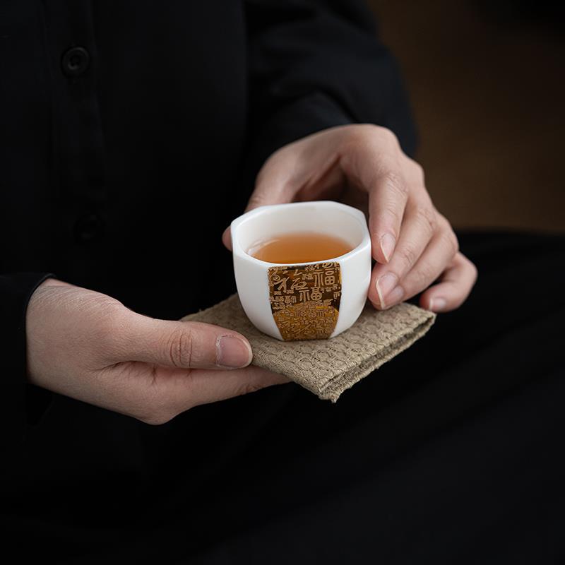 恒越百福鎏金茶具套装羊脂玉白瓷一壶两杯陶瓷茶壶茶杯高端礼盒装