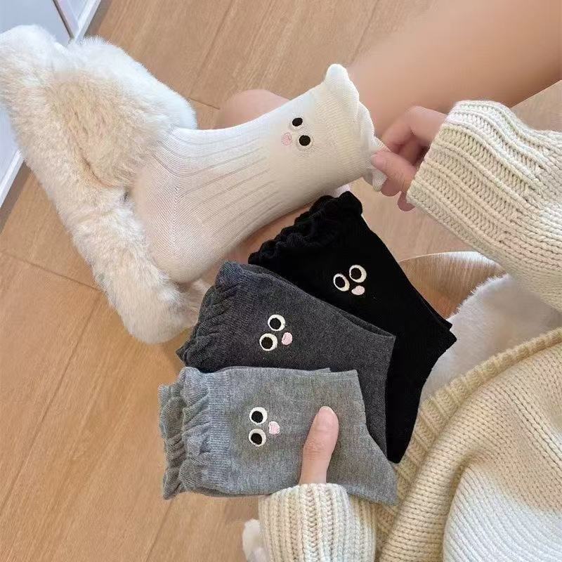 春秋女花边百搭中筒堆堆袜图片