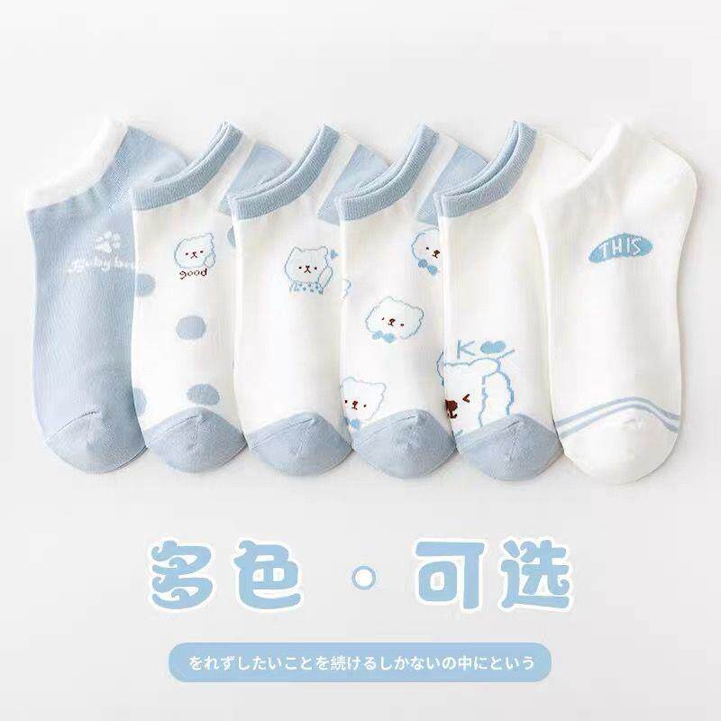 夏季薄款女士短袜可爱卡通时尚吸汗春秋学生防臭船袜透气网红短筒