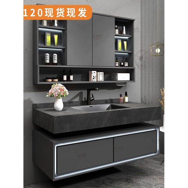 定制隐藏折叠风水镜浴室柜组合板岩集成浴室洗脸盆无障碍豪华